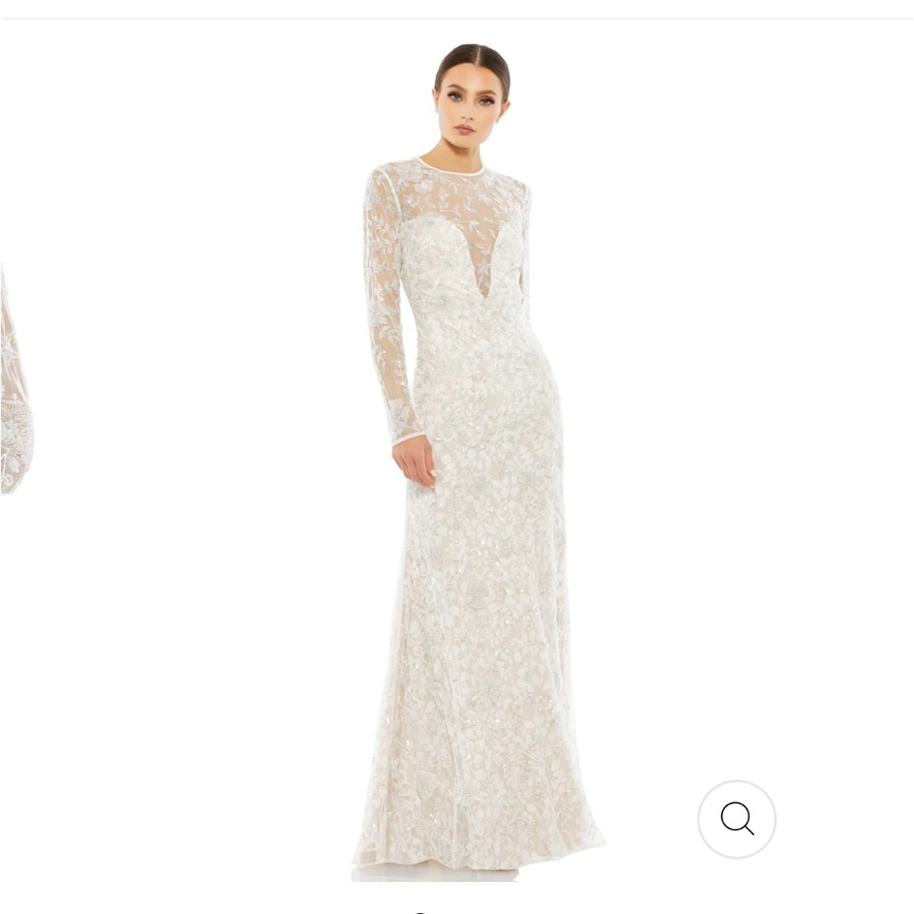 Mac Duggal LONG SLEEVE FLORAL EMBELLISHED GOWN